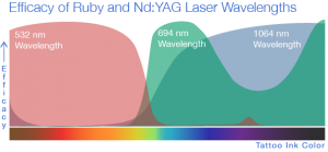 Effective Tattoo Removal depends on 3 active wavelengths. As you can see the PicoSure 755nm wavelength reaches no where near the scale for red inks.