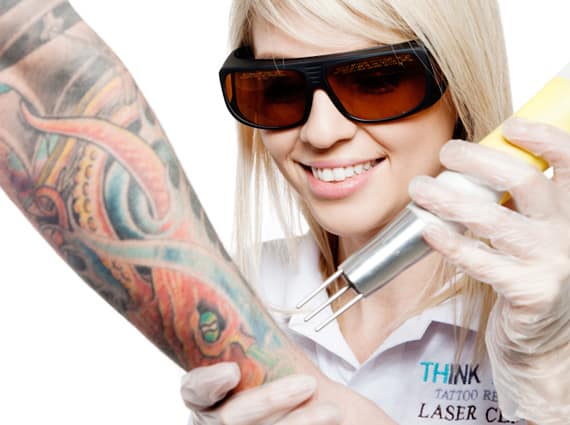 Laser treatment of tattoo disposal